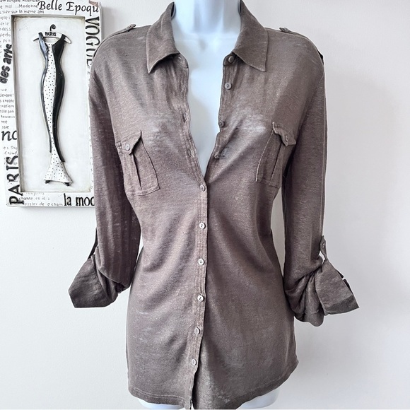 Gerard Darel Tops - Gerard Darel 100% Linen Mocha Brown Button Down Minimalist Top Size L